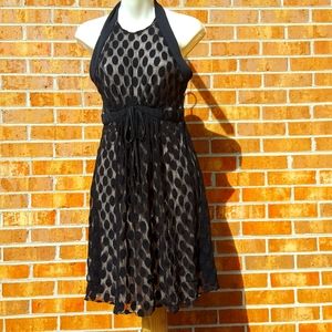 Maggy London dress Black Dress  Halter Petite Polka Dot Nude Empire Waist Sheer